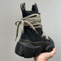 Bottes à plateforme pour femmes en cuir noir à lacets, à semelle épaisse et montantes, style mode