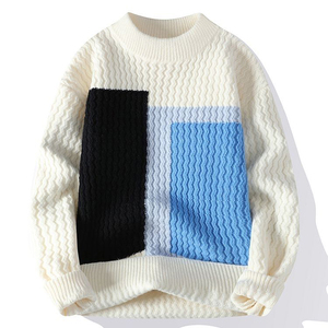 Autumn and Winter Crew Neck <strong>Knitted</strong> Sweater Casual <strong>Color</strong> <strong>Blocking</strong> Bottom <strong>Knitted</strong> Pullover <strong>Knit</strong> Sweater Pullover for Men - Product Image 1