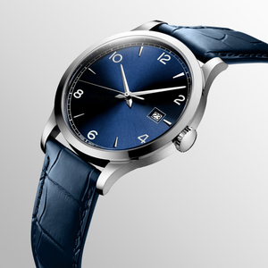 Reloj de pulsera Longinesing para hombre con correa de cuero azul, marcadores de hora sencillos, manecillas plateadas, reloj mecánico de acero inoxidable - Product Image 4