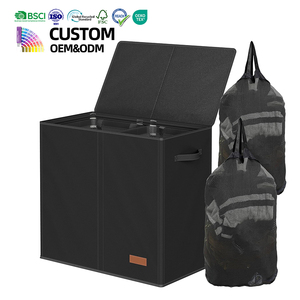 Cesto de <span class=keywords><strong>Ropa</strong></span> Doble con Tapa y Bolsas Extraíbles, <span class=keywords><strong>Cesta</strong></span> <span class=keywords><strong>Plegable</strong></span> de 2 Compartimentos para Dormitorio, Baño o Residencia Estudiantil - Product Image 1