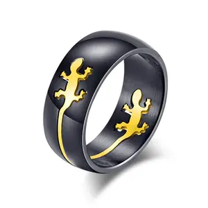 Chengfen เครื่องประดับสำหรับผู้ชายเกย์,แหวนนิ้วทำจากสเตนเลสสตีลชุบทองสีดำขนาดใหญ่สำหรับเด็กผู้ชาย