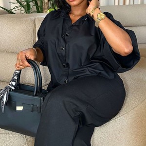 Conjunto de 2 Piezas para Mujer, Camisa Casual y Pantalones Anchos de Estilo Africano - Product Image 3