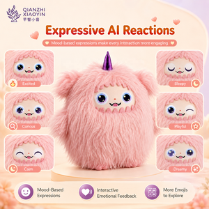 Peluche de monstruo <span class=keywords><strong>rosa</strong></span> AI Gummy Beast con cuerno de unicornio morado, pelo ultralargo, 3 modelos de IA, ChatGPT, enciclopedia, más de 50 idiomas, WiFi - Product Image 3