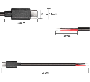 22AWG 5V 3A Fiche USB-C à 2 Broches Fil Nu Connecteur à Extrémité Ouverte pour DIY - 1M/3.2FT - Product Image 2