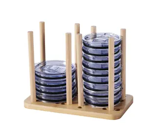 Organizador de tapa de vaso ajustable, estante de almacenamiento de tapa de bambú para vaso, soporte de tapa de botella de agua