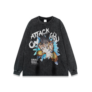 Camiseta de Manga Larga Personalizada para Hombre, Negra, Pesada, 300 Gramos, 100% Algodón, Lavado Ácido, con Estampado Gráfico de Dragon Ball Goku <span class=keywords><strong>Vegeta</strong></span> Pokemoned Anime - Product Image 6
