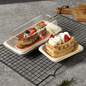 Biodegradable <b>Paper</b> Pulp <b>Tray</b> With Lid Rectangle Disposable Serving <b>Tray</b> For Dessert Pastry Catering Use - Product Image 1