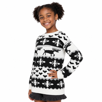 Pull en tricot pour enfants avec logo personnalisé, motif intarsia, manches longues, col rond, graphique noir, automne-hiver, mélange de viscose, usine OEM & ODM