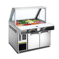 Réfrigérateur de bar à salades à deux portes et deux étagères, à froid ventilé, avec rangement sous comptoir, haute visibilité, pour cuisine professionnelle