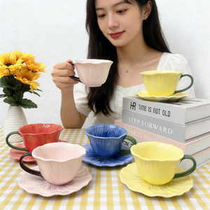 セラミックコーヒーマグソーサーセット250ml容量セラミック手作り絵画ティーカップ - Product Image 1