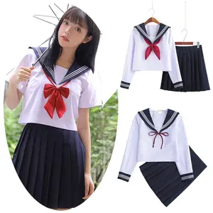 Japanese <strong>Girls</strong> <strong>School</strong> <strong>Uniforms</strong> <strong>Anime</strong> Cosplay Costume College Student Suit Navy Blue Pleated Skirt Sailor <strong>Uniform</strong> - Product Image 1