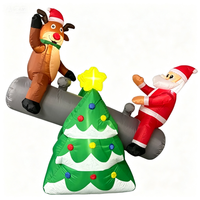 Décoration de Noël gonflable lumineuse de 1,5 m en forme de bonhomme de neige de dessin animé avec Père Noël, rennes et sapin de Noël