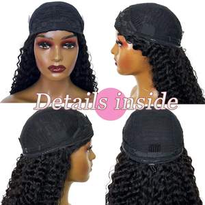Pelucas de Cabello Humano a Bajo Precio, Media Peluca Rizada sin Pegamento, 3 en 1, con Diadema de Cordón Ajustable, Lista para Usar, Color Negro Natural - Product Image 4