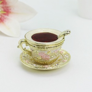 Scatole Portaoggetti in Smalto a Forma di Tazza da Caffè con Fiori Dipinti a Mano, Regalo per Decorazione Casa - Product Image 3