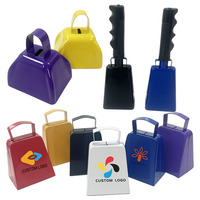 Cloche à vache promotionnelle pour événements sportifs et fêtes, avec poignée, cloches métalliques rouges vives, pour événements sportifs, fêtes scolaires, cloche à vache en métal de 3 pouces