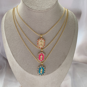 Collar con colgante religioso de circón de colores de nuevo diseño, collares con dijes de CZ esmaltados de latón chapados en oro con <span class=keywords><strong>Madre</strong></span> María - Product Image 2