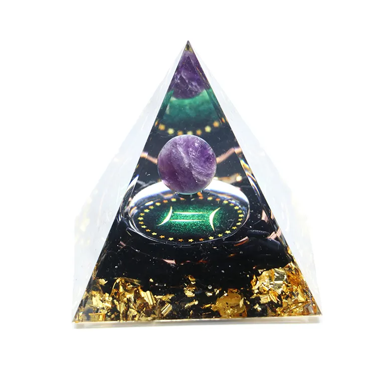 Pirámide de obsidiana y amatista de orgón, cristal de protección para el éxito de la curación de los cristales, chakras de Reiki, meditación, regalo