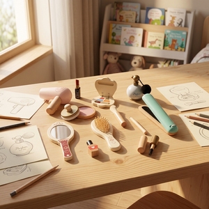 Set di Trucchi in Legno per Bambine <span class=keywords><strong>Sunshine</strong></span> <span class=keywords><strong>Girl</strong></span>, Gioco di Ruolo per Principesse da 0-6 Anni, Giocattoli per Casa delle Bambole, Regalo per Ragazze - Product Image 1