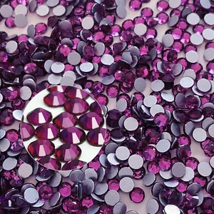 Groothandel Fuchsia Steentjes Non Hotfix Strass Ronde Kristallen Stenen Platte Achterkant Nagels Glas Steentjes Voor Nagel Decor