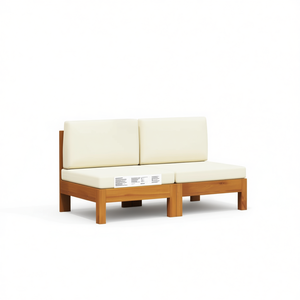 Canapé de jardin en bois d'acacia, blanc crème, deux places, mobilier d'extérieur minimaliste, durable - Product Image 1