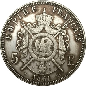 Répliques de pièces commémoratives françaises 1867, France antique, 5 francs, pièce plaquée argent, <span class=keywords><strong>NAPOLÉON</strong></span> III - Product Image 2