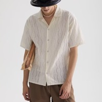 Chemise habillée personnalisée, décontractée à col boutonné - Design col cubain, chemise unie vintage perlée respirante à manches courtes pour homme