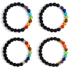 Bracelet en pierre de lave noire, perle de roche élastique, pierres naturelles, pierres précieuses, univers, 8 planètes, 7 chakras - Product Image 3