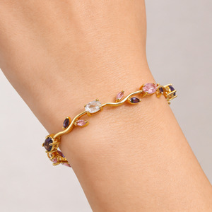 Pulsera de Tulipán con Cristales Chapada en Oro de 18k Resoul, Pulseras Apilables de Lujo con Hojas de Circonio para Mujer, Joyería de Moda - Product Image 4