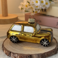 Ornamen Kaca Mobil Vintage Natal, Figurine Emas Hitam, Hiasan Gantung Pohon Natal untuk Dekorasi Rumah dan Pesta