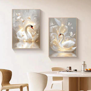Décoration d'intérieur 3D en gros, Tableau mural moderne de luxe avec motif cygne animalier tendance, Impression HD sur papier, Peinture en porcelaine cristalline - Product Image 1
