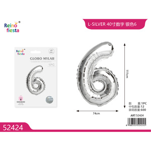 All'ingrosso 40 pollici argento numero 6 Mylar palloncino per la decorazione del partito per la festa della mamma laurea capodanno cinese elio - Product Image 1
