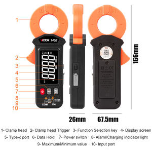 วิคเตอร์ 140B เครื่องวัดกระแสไฟรั่ว AC รุ่น AC100A ความละเอียด 0.01mA DC/AC600V ขนาดแคลมป์ 27 มม. แบตเตอรี่แบบชาร์จได้ - Product Image 4