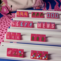Pengiriman Dalam 7 Hari Set Mahjong Premium, Hijau Mint dengan Lingkaran & Naga Berwarna-warni, Lengkap dengan Ubin Angin NEWS