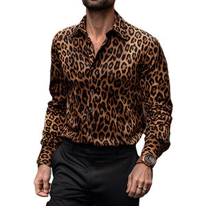 Rnshanger Nieuwe Heren Lange Mouw Mode Luipaard Design Jurk Shirt Herfst Streetwear Revers Party Slim Fit Shirt - Product Image 1
