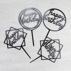 Happy Birthday Acrylic Cake Toppers Square Circle Die Cut Reusable Birthday Decor - Product Image 2