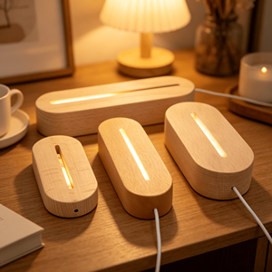Children's Natural Decorative <b>Light</b> Base Eco-friendly Materials LED Wooden Lamp Luminous Acrylic DIY Wooden Base USB Charge - Product Image 4