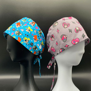 Cuffie chirurgiche in cotone intrecciato con stampa a cartoni animati, berretti da infermiera con fodera in raso per donne e medici - Product Image 2