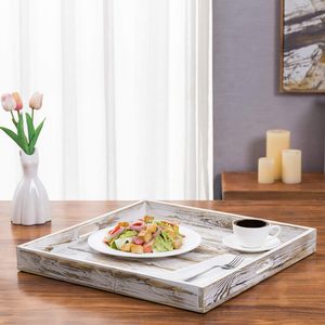 Tùy Chỉnh Lớn Gỗ Trắng Ăn Sáng Thực Phẩm Phục Vụ Khay Vuông Trung Quốc Bằng Gỗ Khách Sạn Trà Và Cà Phê Khay Với Kim Loại Xử Lý - Product Image 2