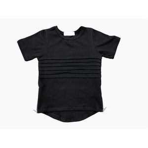T-shirt en coton de bonne qualité pour enfants, garçons et filles, à rayures, avec fermeture éclair et ourlet arrondi, coupe longue - Product Image 4