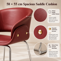 Chaise de salle à manger rouge, 78 cm de hauteur, 58 cm de largeur x 55 cm de profondeur, hauteur d'assise 46 cm, dossier incurvé, pieds en métal type traîneau