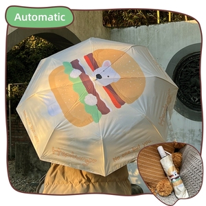 Paraguas Plegable con Dibujos Animados, Diseño Personalizado de Hamburguesa y Perro, Protección UV contra la Lluvia y el Sol, Totalmente Automático, de 3 Pliegues, para Estudiantes - Product Image 6