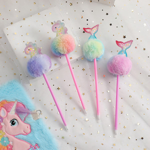 1 pz 4 colori per bambini unicorno peluche penna a sfera studente arcobaleno nota che prende penna fantastica ragazza dei cartoni animati che scrive a mano penne - Product Image 6