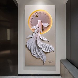 Decoración para el Hogar, Decoración de Entrada, Pintura Moderna de Peces, Arte de Pared para Sala de Estar, Pasillo, Pintura de Porcelana de Cristal con LED - Product Image 4