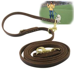 Quchonpet Verstelbare Zachte Hondenriem Twee Handgreep Lederen Hondenriem Handgemaakt Koeienhuid Hardlopen Handsfree Hondenriem - Product Image 2