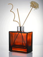 Bouteille diffuseur de parfum rectangulaire de luxe en verre plat 100ML 200ML, conteneur vide personnalisé avec revêtement ambré pour parfum d'ambiance domestique