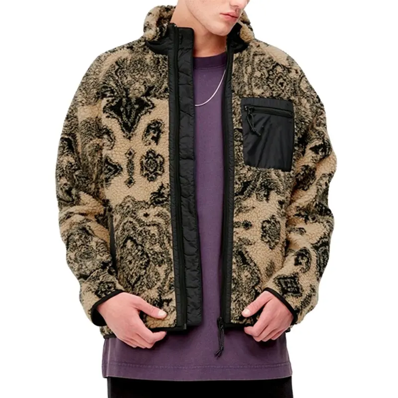 Garment Graphic Customization OEM Men's Winter Camouflage Sherpa Fleece Jacquard Jackets