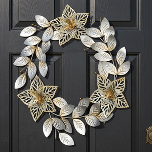 Corona Floral Metálica Redonda, Flores Decorativas Hechas a Mano, Estilo Glamuroso, Sin Iluminación, Paquete Individual - Product Image 5