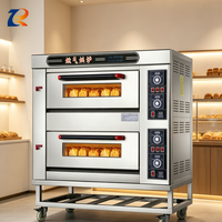 Four à gaz professionnel Zhuoran à double étage et quatre plateaux, avec contrôle automatique de la température et éclairage intérieur, pour café, boulangerie, pizzeria