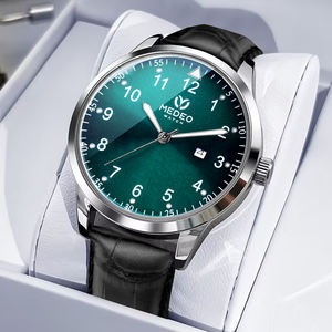 Montre de luxe pour homme MEDEO Miyota, analogique, en cuir, étanche, en acier inoxydable, 45 mm, grand cadran, date luminescente, style business - Product Image 2