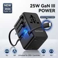 Chargeur universel rapide pour téléphone portable 100 watts, adaptateur de voyage USB-C tout-en-un avec câble rétractable